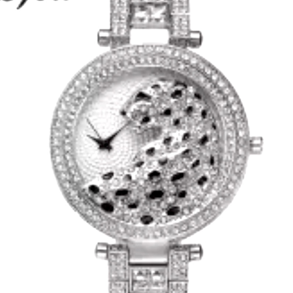 NEW Beautiful Snow Leopard Cheetah Big Cat Silver 18K White Gold Plated Watch